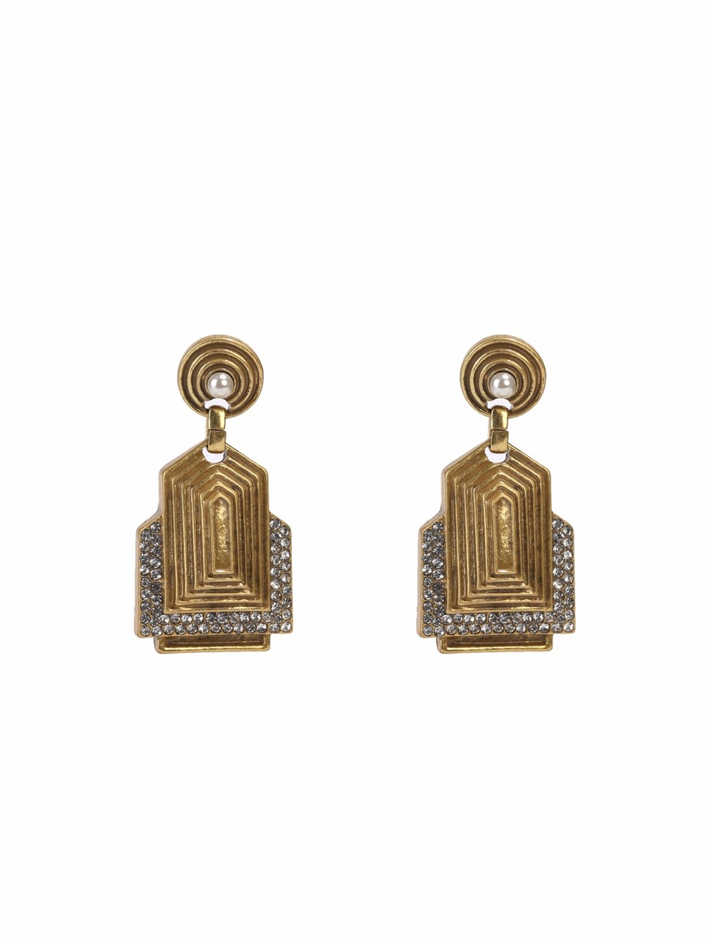 Gold Geometric Drop Earrings with Crystal Accent with 925 sterling silver posts
